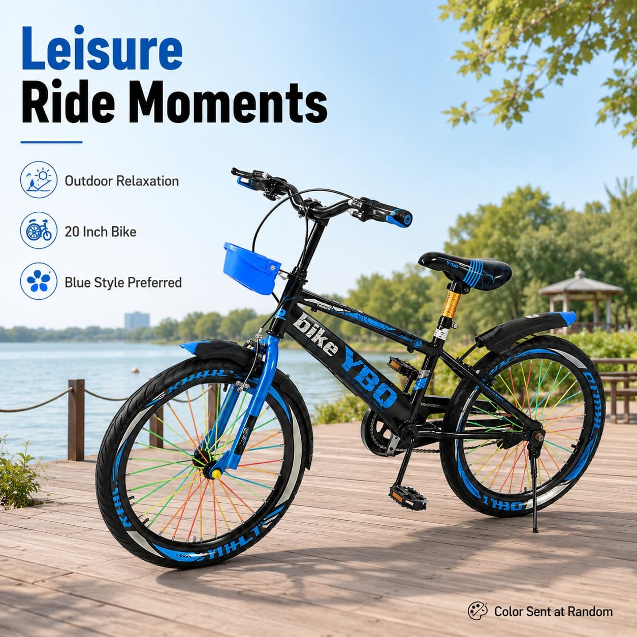 Bicicletta in acciaio al carbonio da 20 pollici, blu, spedizione casuale prioritaria, bicicletta stile sportivo, adatta per uso quotidiano/tempo