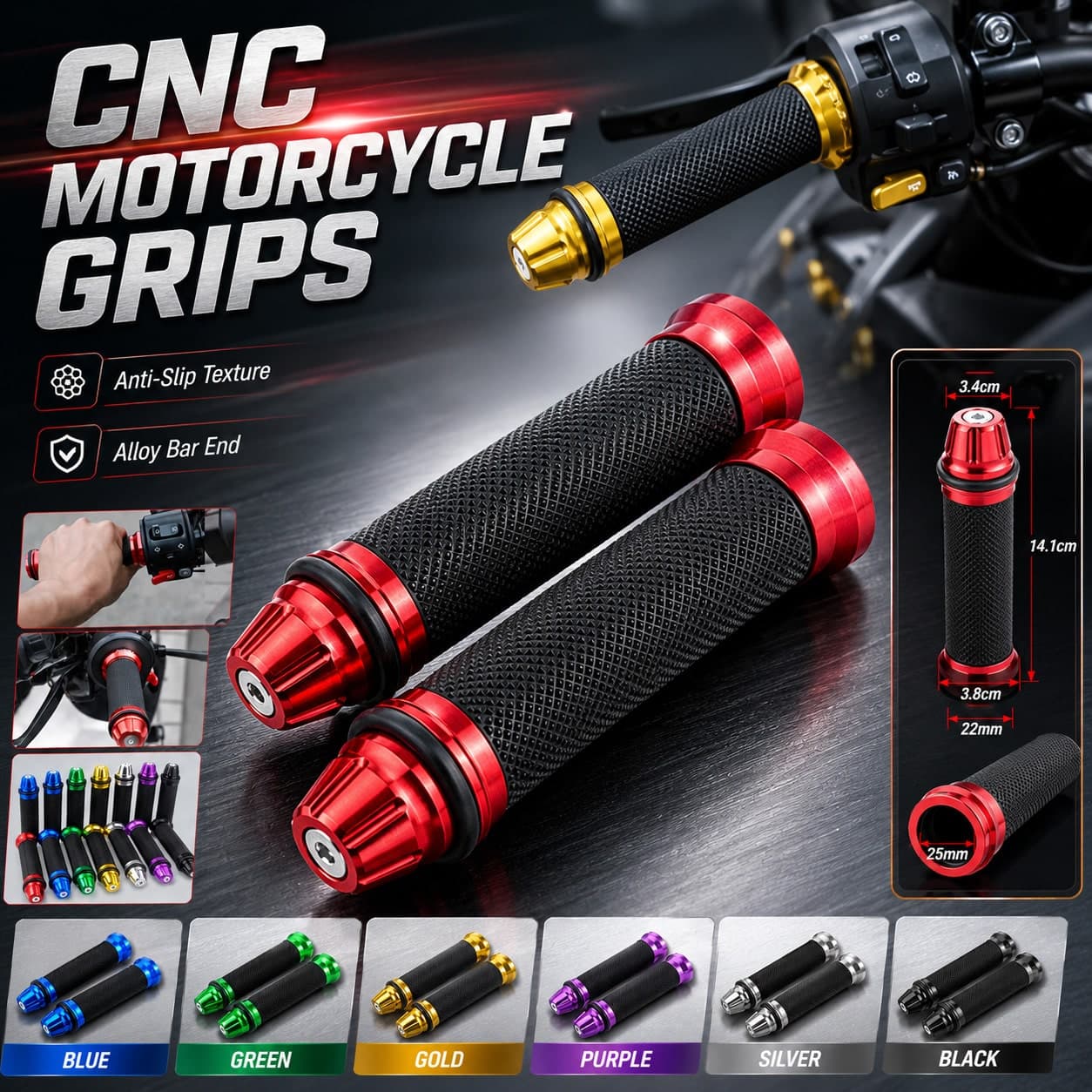 Manopole universali da 22MM con manicotto acceleratore, manopole modificate lavorate CNC, accessori antiscivolo per la modifica, per la sostituzione