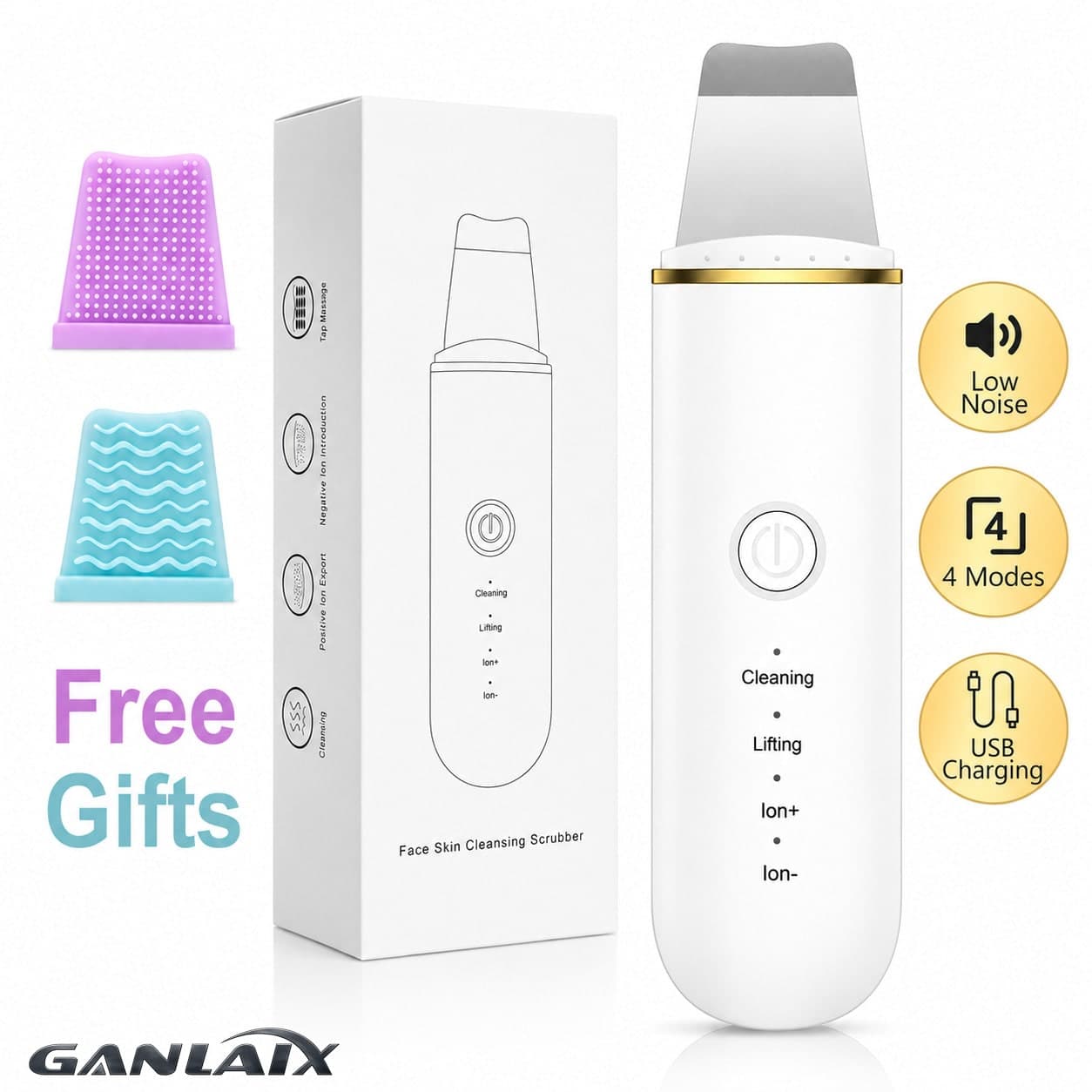 GANLAIX Dispositivo di pulizia facciale elettrico ricaricabile USB, spazzola vibrante per il viso con 2 testine in silicone per rimuovere i punti