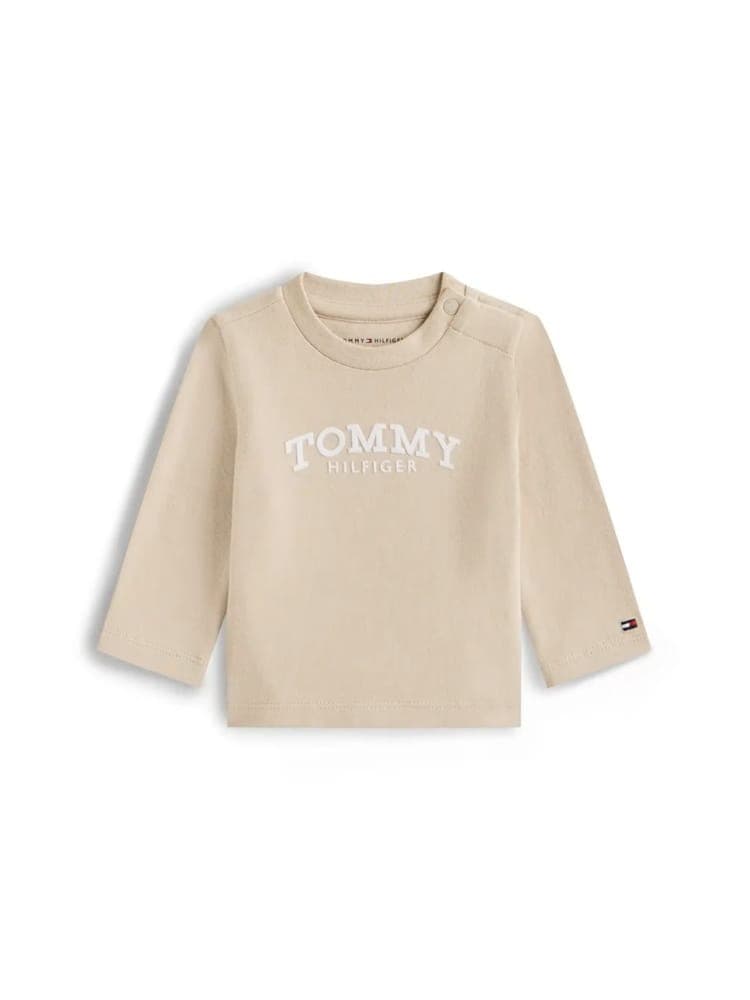 Tommy Hilfiger tshirt beige neonato logo sul davanti