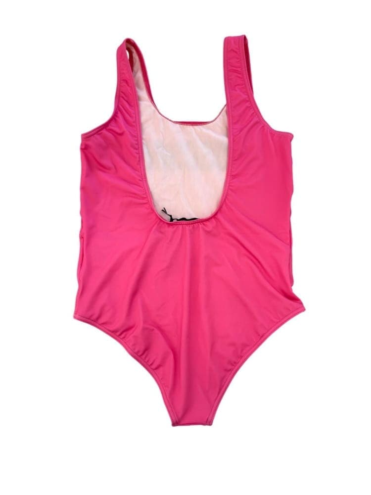 Moschino costume intero fucsia bambina logo lettering view 2