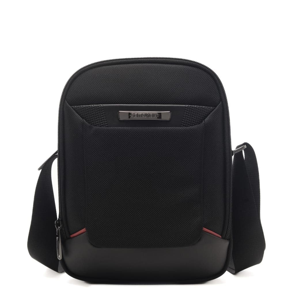Samsonite tracolla da uomo con fondo in pelle e logo sul davanti nera