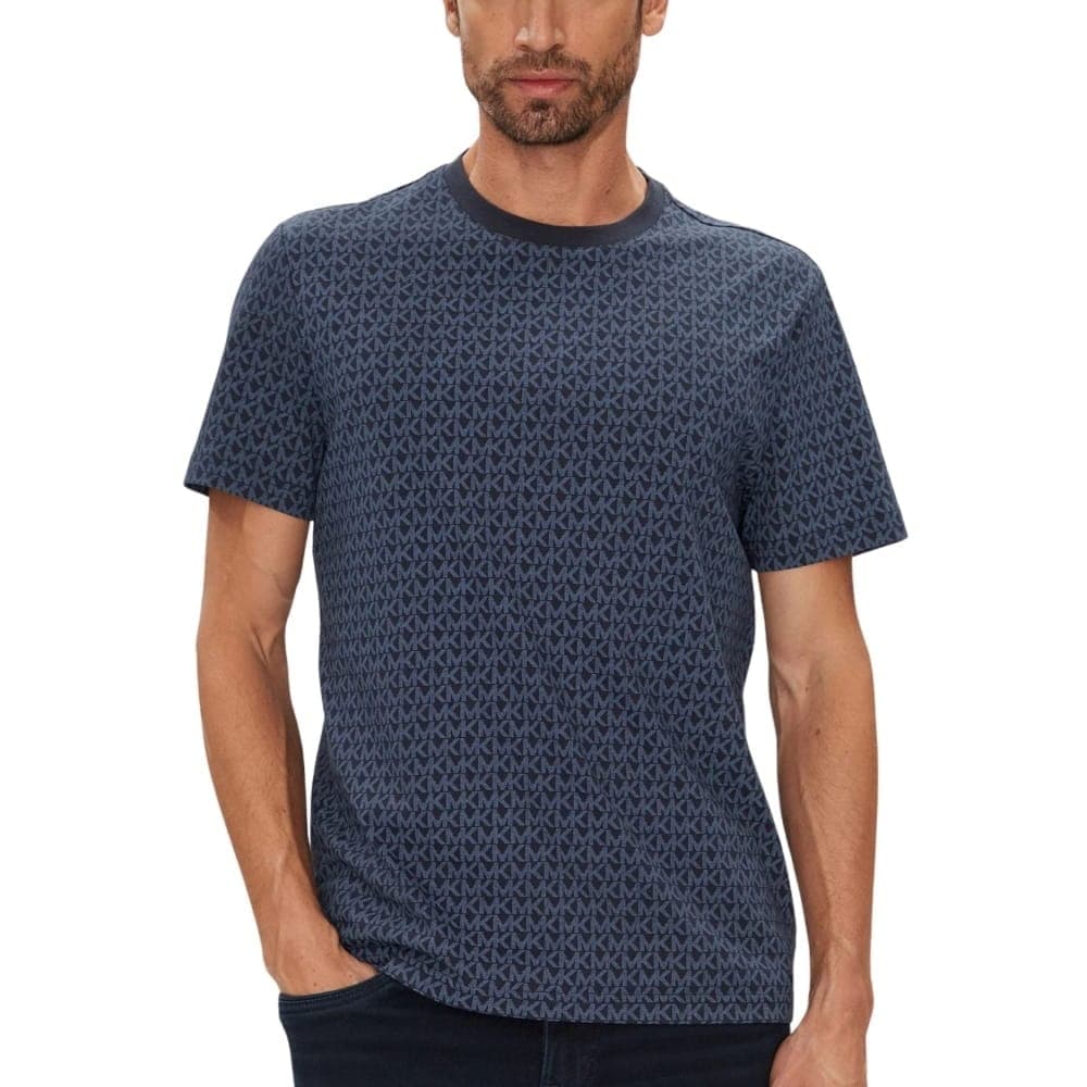 Michael Kors t-shirt da uomo con logo monogram all over blu scuro