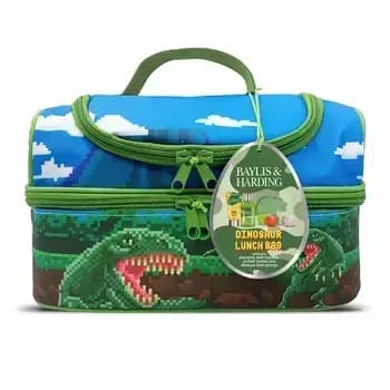 Set dinosauri: borsa per il pranzo con stampa di dinosauri, spugna da bagno dinosauro, schiuma da bagno, 100 ml, pallina da bagno effervescente, 4