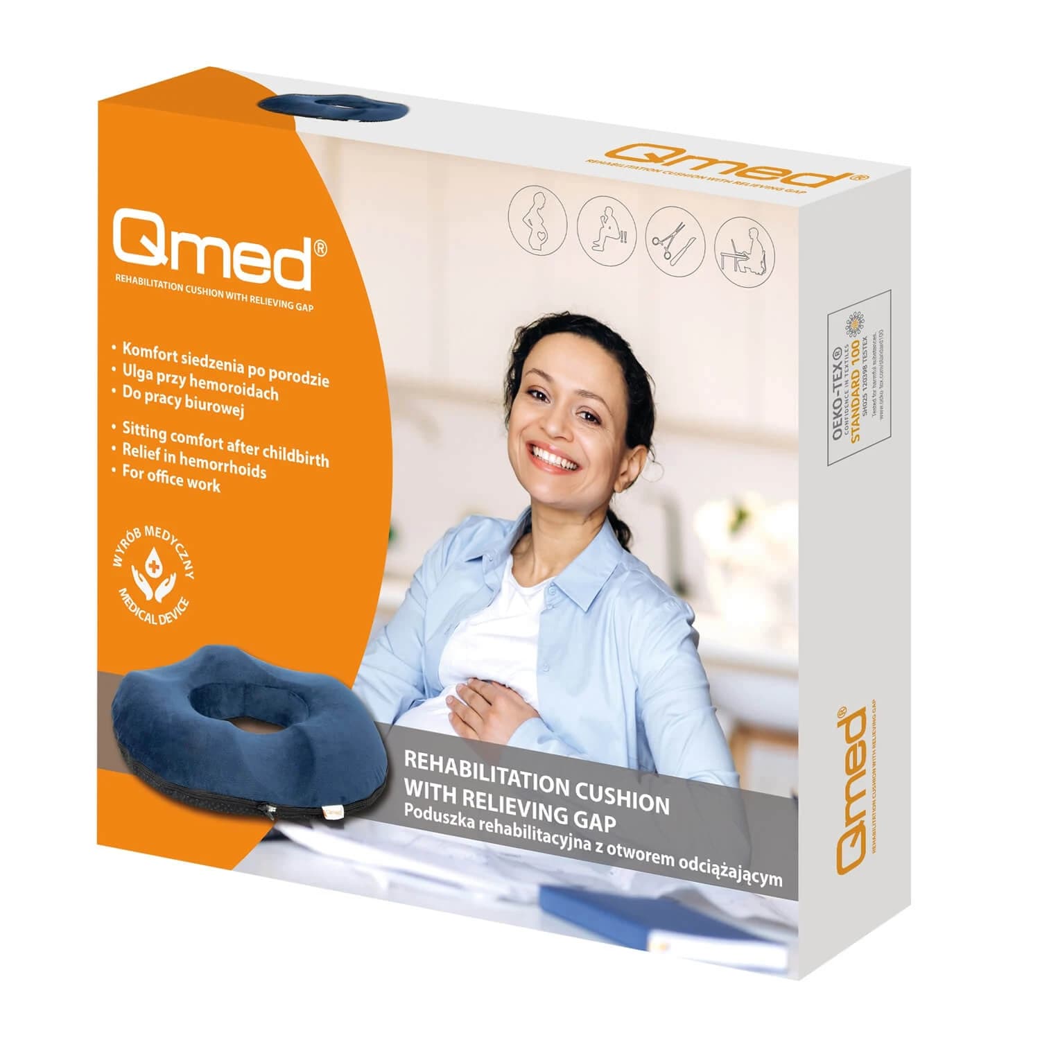 Cuscino Qmed, riabilitativo e postnatale con apertura di scarico della pressione view 2