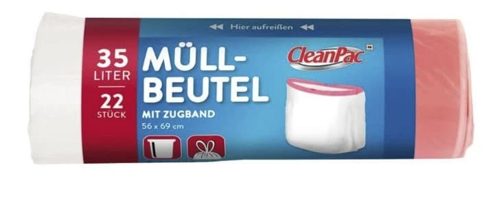 CleanPac, Sacchi per rifiuti con coulisse 35l, 22 pezzi