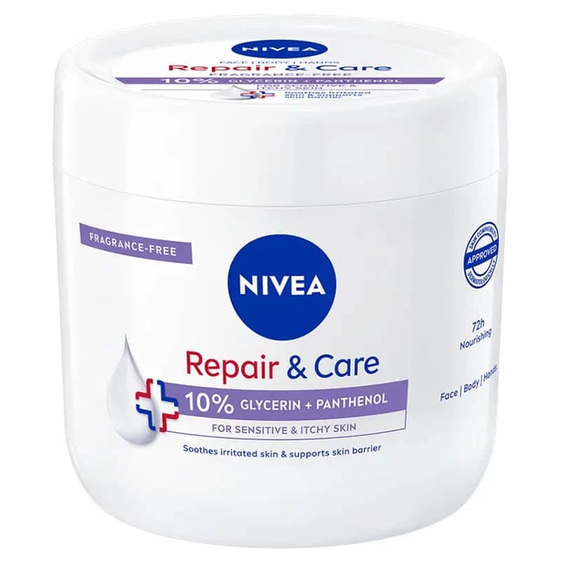 Nivea Repair & Care Sensitive crema idratante e protettiva multifunzionale con pantenolo, senza profumo, pelle sensibile, 400 ml