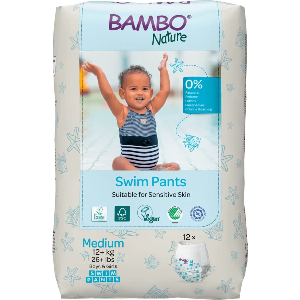 Bambo Nature Pants Swim, pannolini da bagno, taglia M, 12+ kg, 12 pz