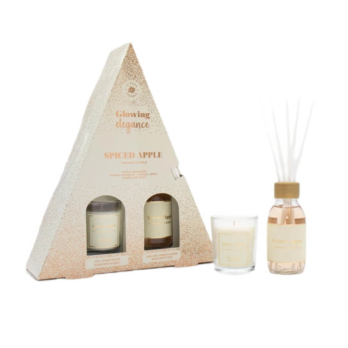 Set di stick profumati La Casa de los Aromas Glowing Elegance Mela e Cannella 95 ml + candela profumata Mela e Cannella 120 g