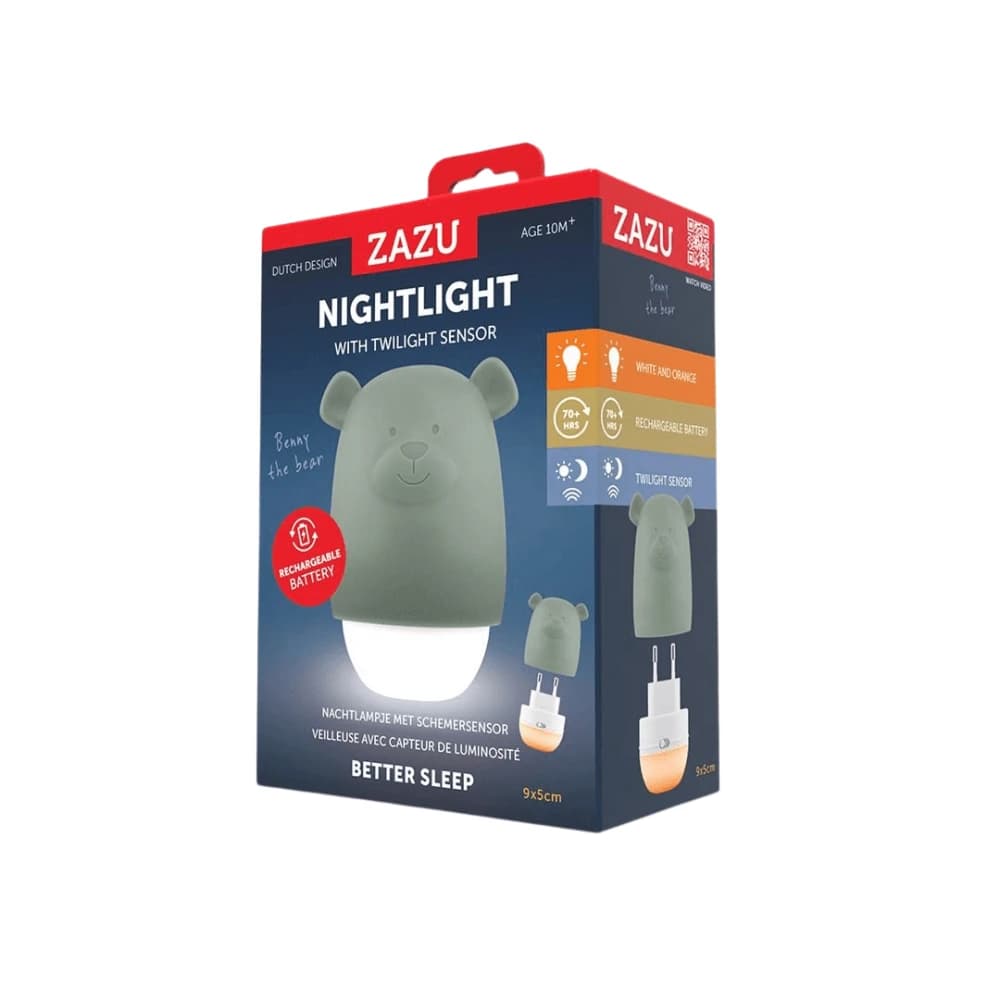 Luce notturna con sensore di luminosità, 10 mesi+, verde, Benny the Bear, Zazu Kids