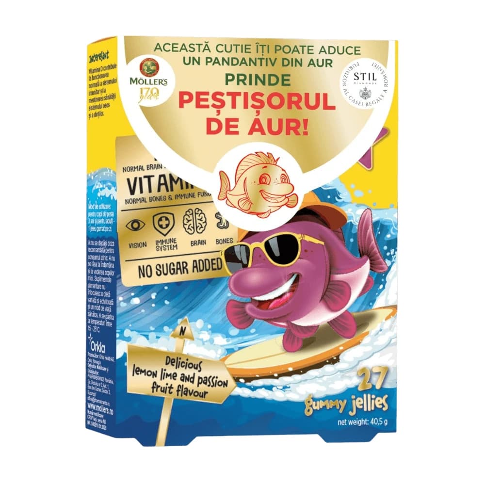 Pesce gommoso Omega 3, +3 anni, Frutto della passione, 27 gelatine, Moller's