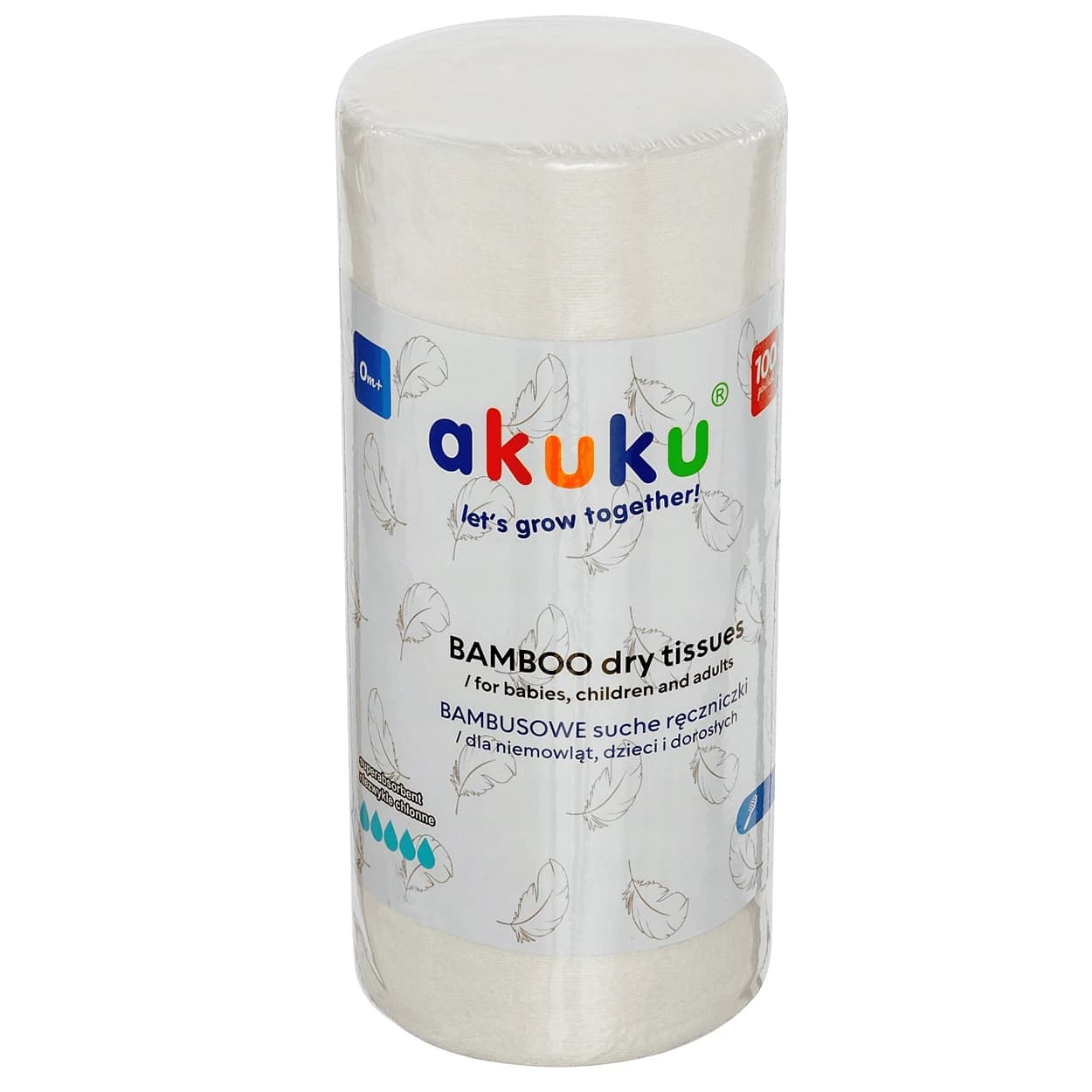 AKUKU, asciugamani monouso in bambù per neonati e bambini, 18 x 25 cm, in rotolo, 100 pezzi