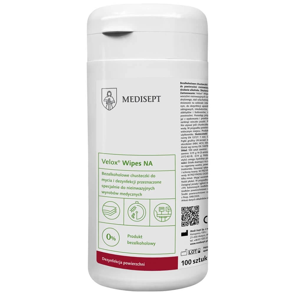 Medisept Velox Wipes NA, salviette senza alcol per la pulizia e la disinfezione delle superfici, 100 pezzi