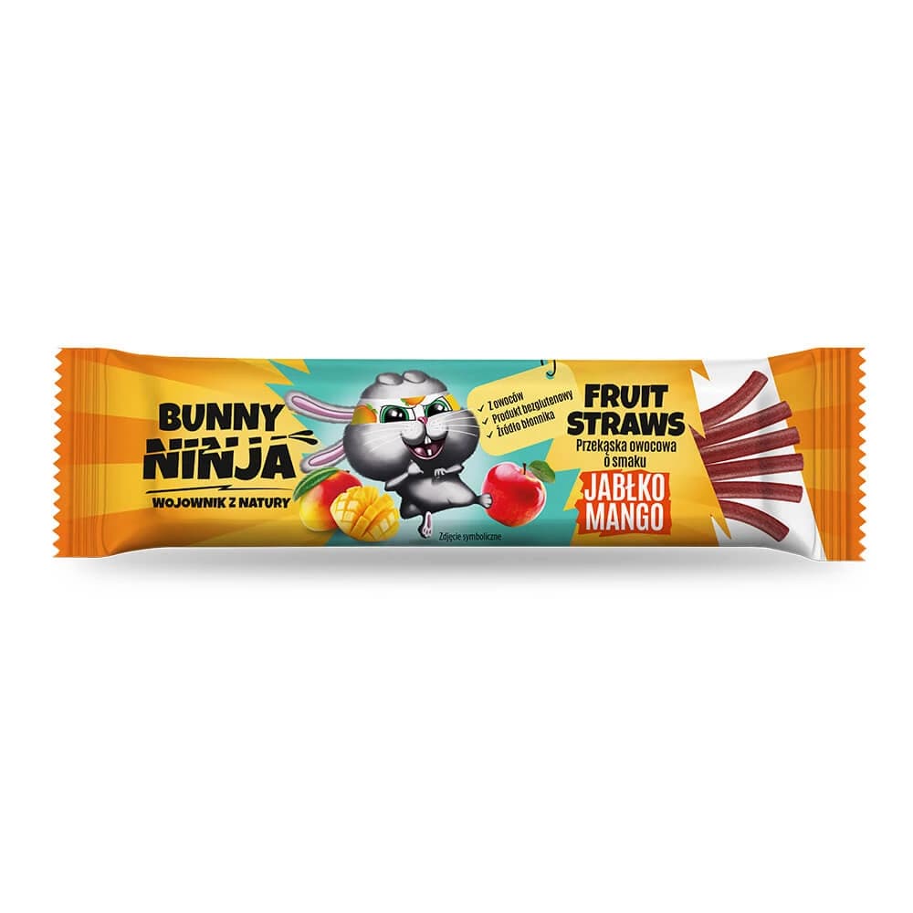 Cannucce di frutta Bunny Ninja, snack alla frutta, mela-mango, 16 g