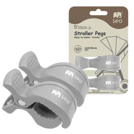 Clip multifunzione per passeggino, Grigio, 2 pezzi, Sipo