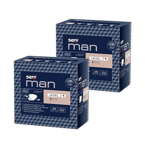 Set 2x SENI Man Light Livello 1 Solette urologiche anatomiche per uomo, 15 pz