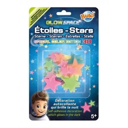 Decorazioni murali fosforescenti, Stelle 3D, Multicolore, 5 anni+, Buki