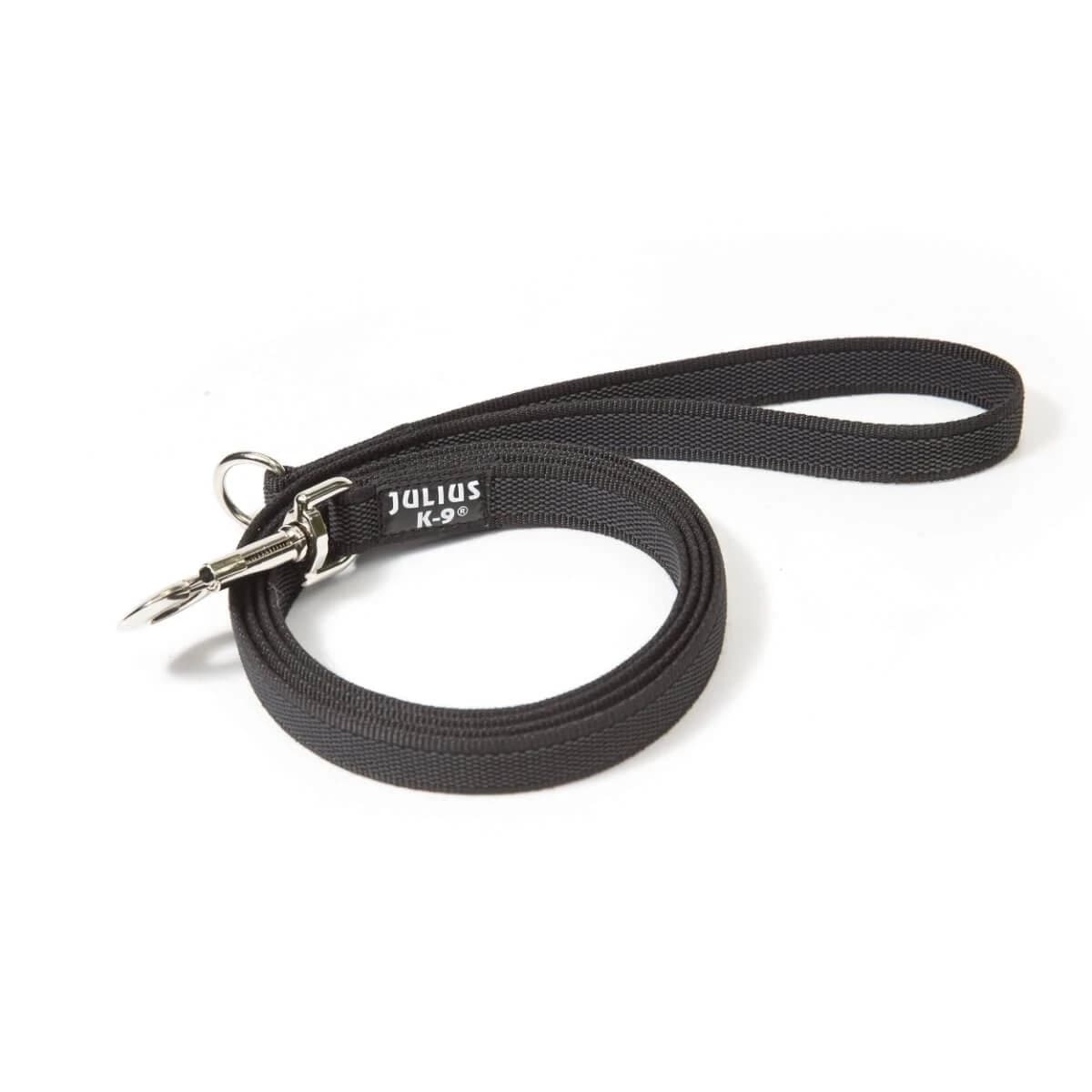 JULIUS-K9 Color & Gray, guinzaglio antiscivolo con maniglia per cani, 50 kg, tessuto, nastro, 20 mm x 2 m, nero