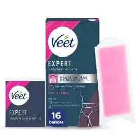 Veet Expert Cera a Freddo Strisce di cera depilatoria con Burro di Karité, 16 strisce