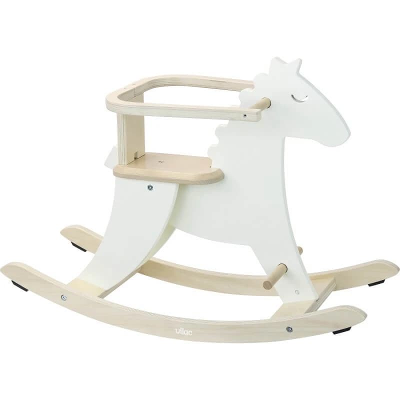 Cavallo a dondolo in legno con barra di sicurezza - bianco avorio - Vilac