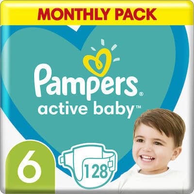 PAMPERS Pannolini per bambini Active Baby No.6 13-18Kgr 128 Pezzi Confezione Mensile