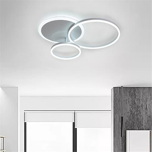 Plafoniera a 3 luci da 50 cm, design a cerchio con LED, montaggio a filo, finitura in metallo verniciato, stile nordico moderno, ideale per