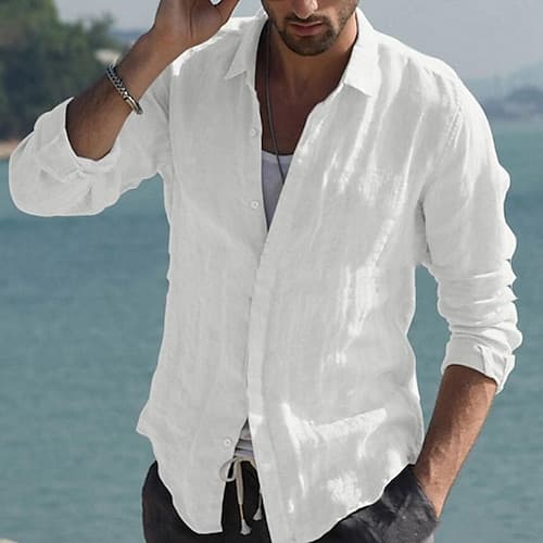 Per uomo Camicia Camicia di lino Camicia Estiva Abbigliamento da spiaggia Camicia con Bottoni Tinta unica Vacanza Crociera Nero Bianco Rosa Blu marino