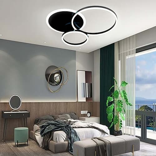 Plafoniera a 3 luci da 50 cm, design a cerchio con LED, montaggio a filo, finitura in metallo verniciato, stile nordico moderno, ideale per
