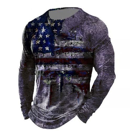 T-shirt a maniche lunghe girocollo patriottica vintage 250° dell'anniversario 2026 da uomo grafica patriottica stampa 3D bandiera americana bandiera