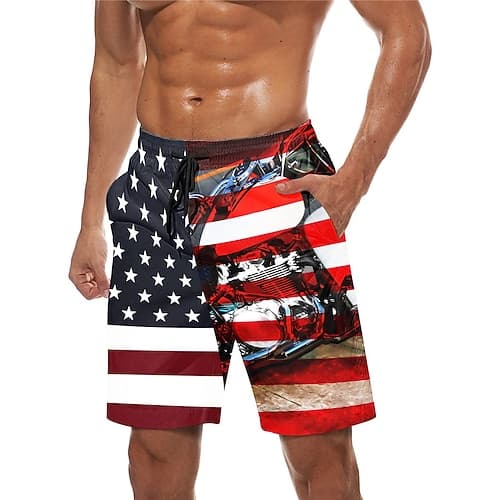 Costumi da Bagno Pantaloni Corti da Spiaggia a Maniche Corte Stampa Grafica Nazionale Bandiera del 250° Anniversario da Uomo Vita Media Hawaiano Boho