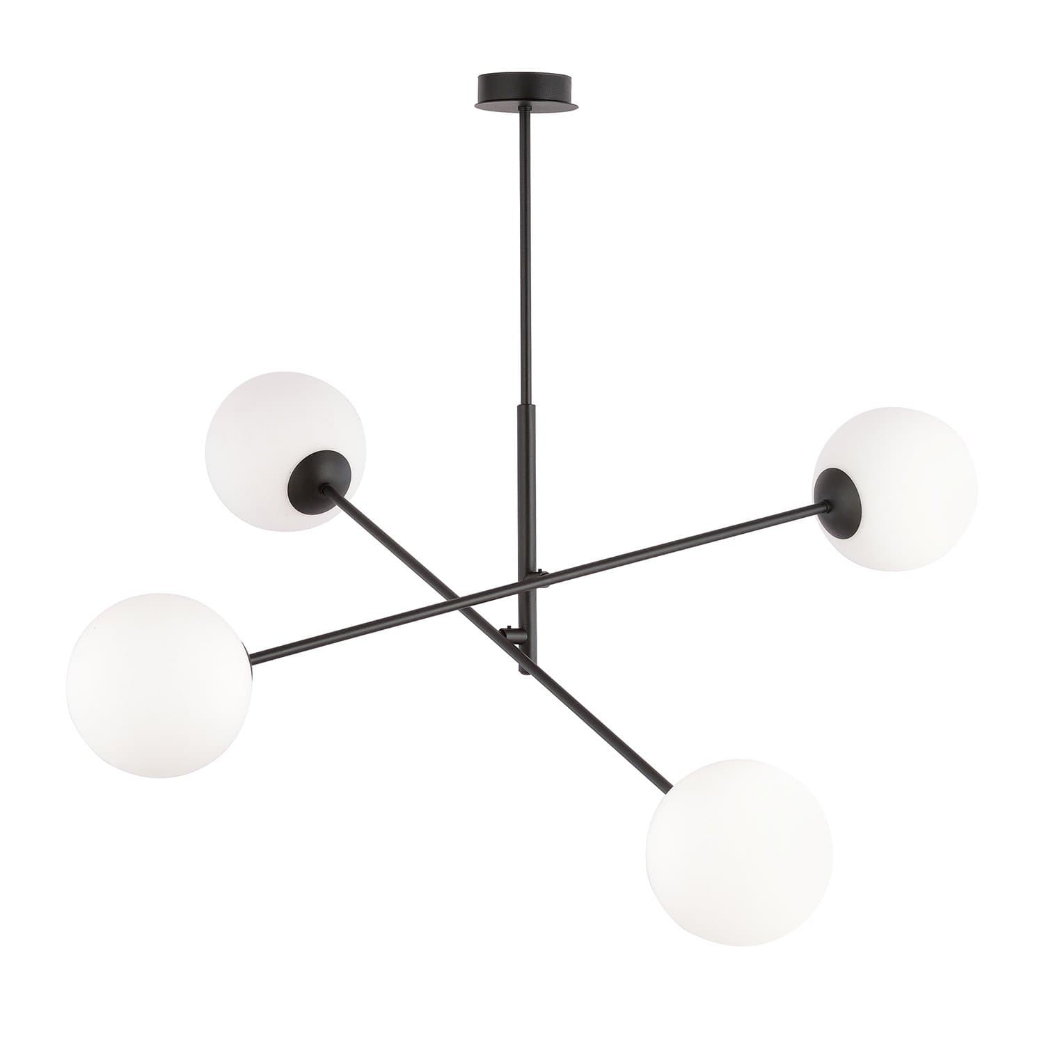 Lampadario 4 Luci Udden In Acciao Nero Con Bracci Regolabili E Vetro Opale