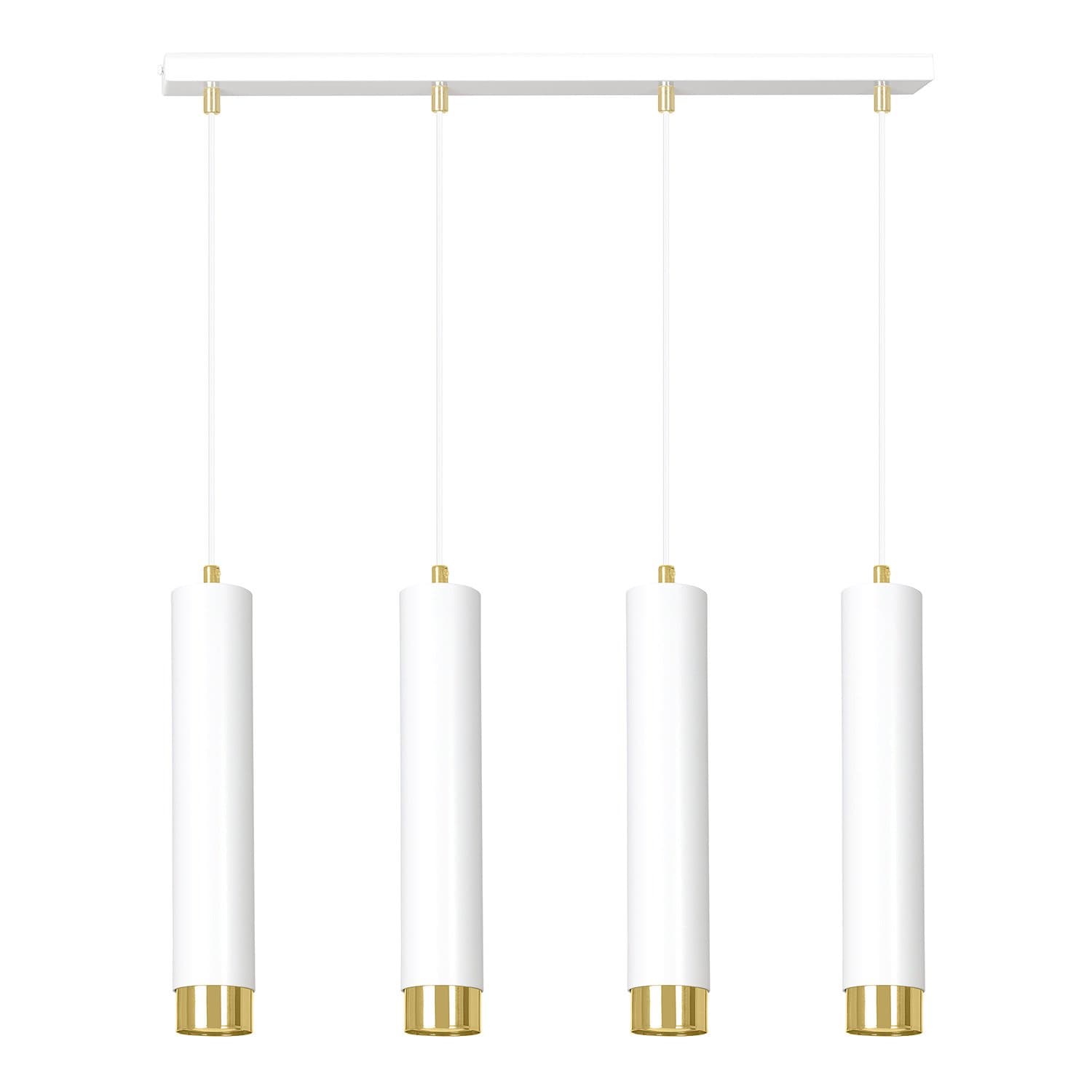 Lampadario 4 Luci Wagner In Acciaio Bianco E Tubolari In Bianco E Oro