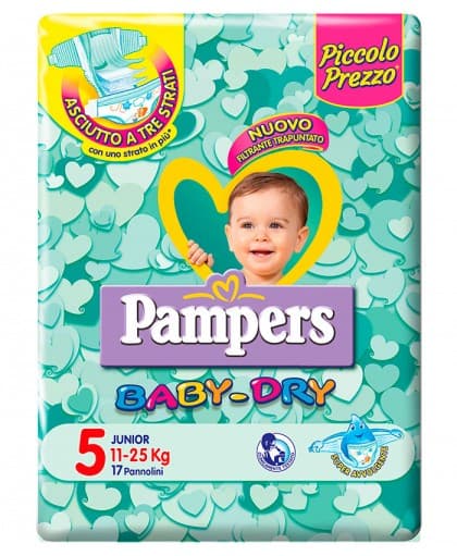 Pampers Baby-Dry Junior Taglia 5 (11-25 kg), 17 Pannolini