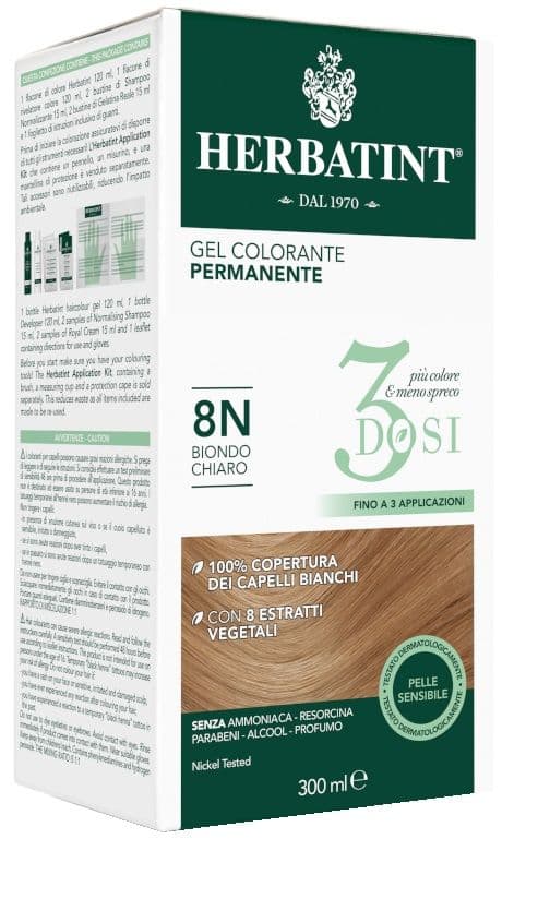 Herbatint - Tintura Per Capelli Gel Permanente 8N Biondo Chiaro 300 ml 3 Dosi