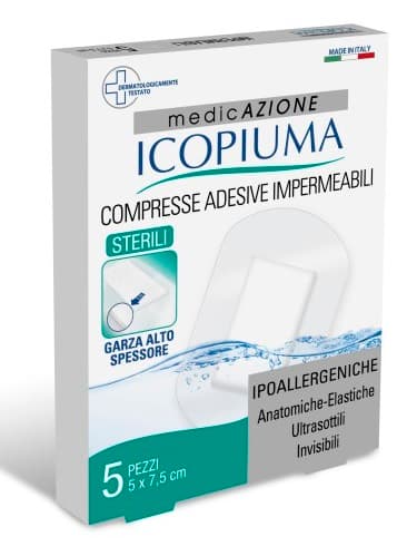 Icopiuma Medicazione Postoperatoria Garza Compressa 5x7,5cm 5 Pezzi - Garze Sterili Anatomiche