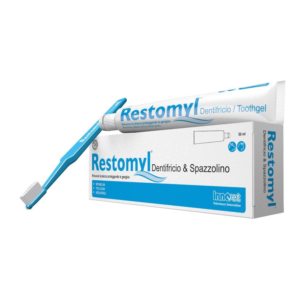 Restomyl Dentifricio e Spazzolino Extrasoft per Cani e Gatti 50ml - Igiene Orale per Animali Domestici