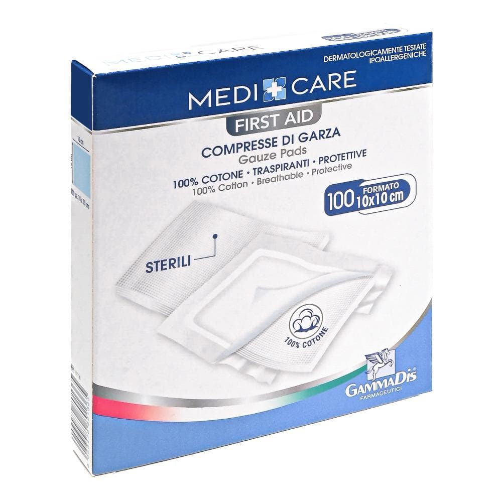 Garza Cotone 10x10cm 100 Pezzi - MedCare - Garze Sterili per Medicazioni e Cura delle Ferite