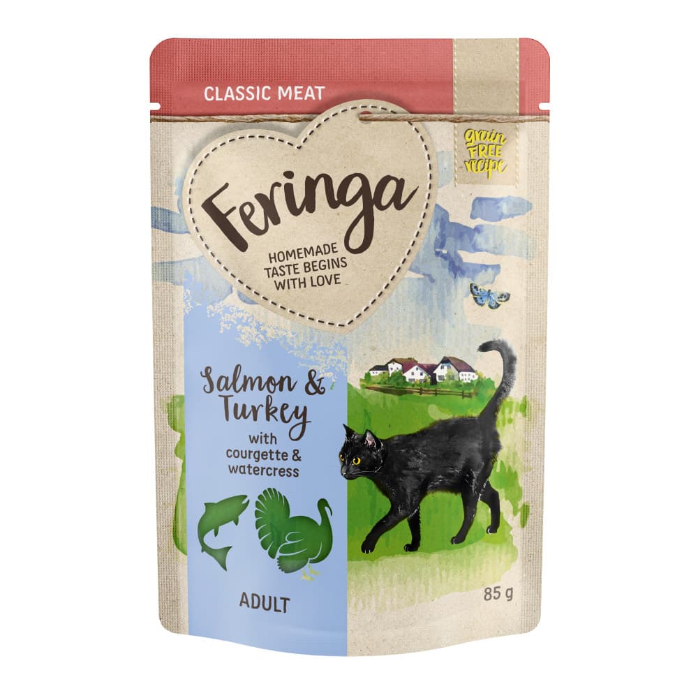 Feringa Classic Meat Menù Busta 12 x 85 g - Salmone & Tacchino con Zucchine e Crescione