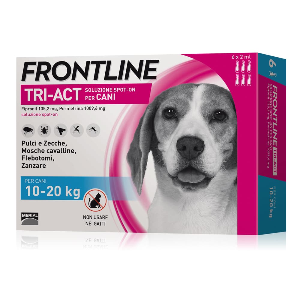 Frontline Tri Act cane: tutte le soluzioni pipette spot-on - 6 pipette, peso 10-20 kg (2 ml)
