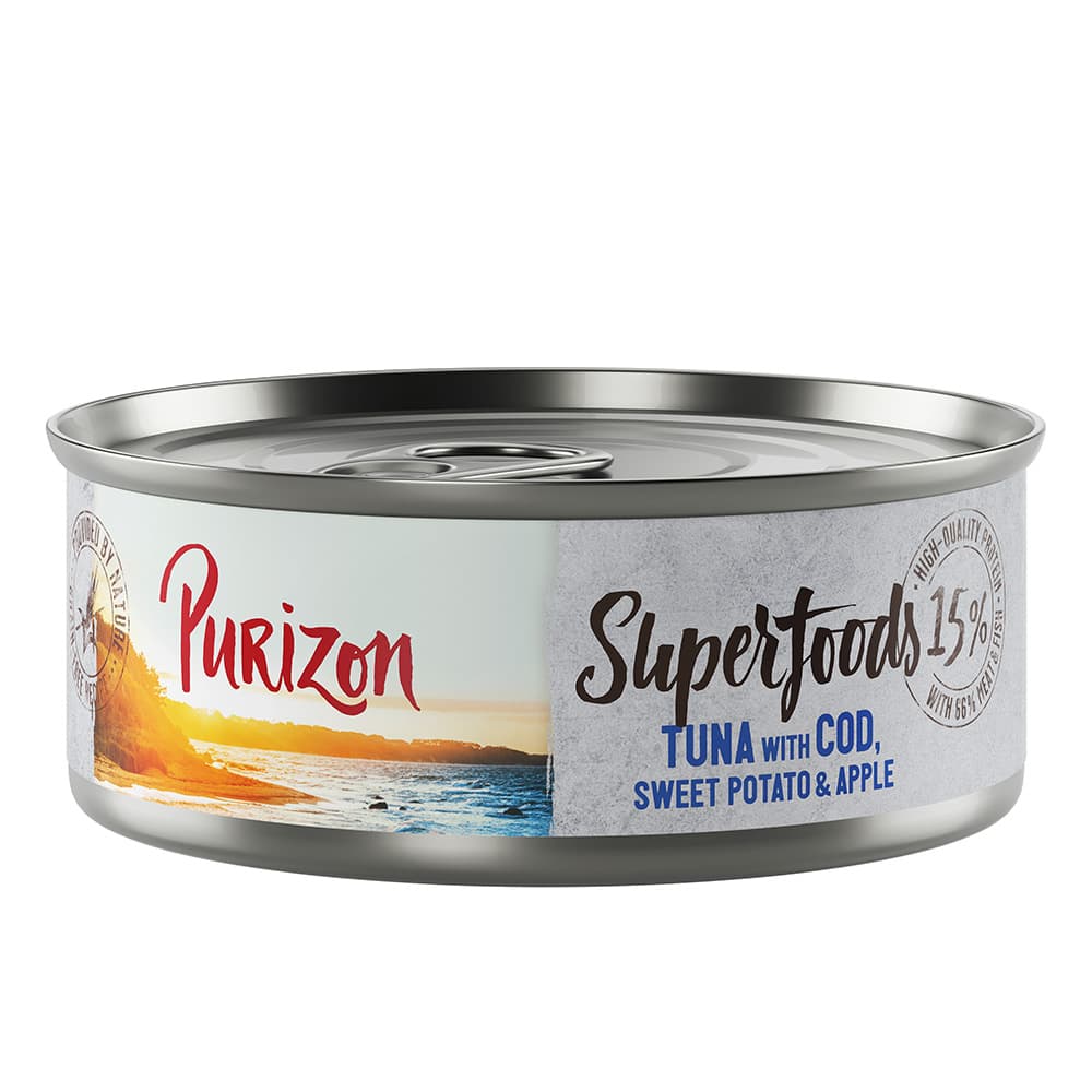 Purizon Superfoods 24 x 70 g - Tonno con Merluzzo, Patata dolce e Mela