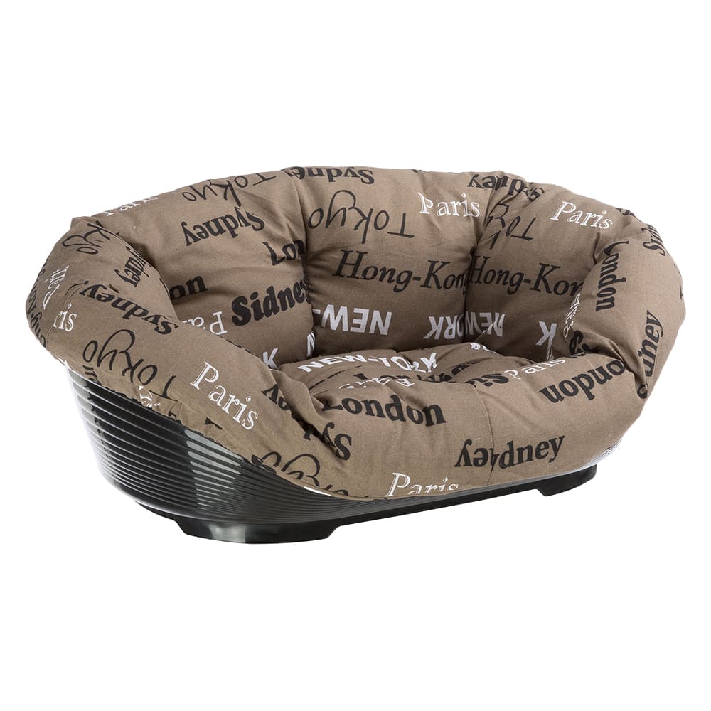 Ferplast Cesta-sofà Siesta Deluxe nera con rivestimento Cities - Tg. 10: L 93,5 x P 68 x H 28,5 cm