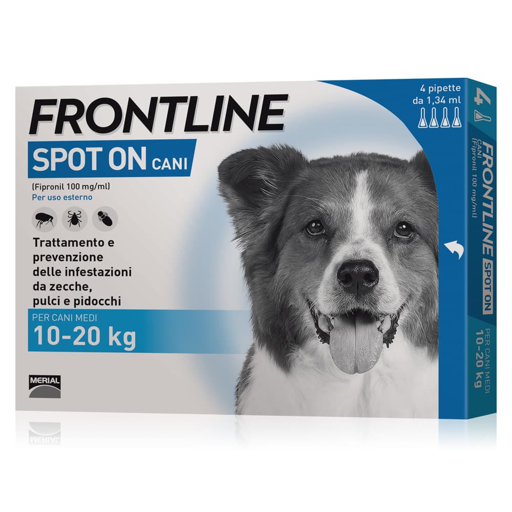 Elenco soluzioni spot-on Frontline per cane - 4 pipette, peso 10-20kg (1,34 ml)