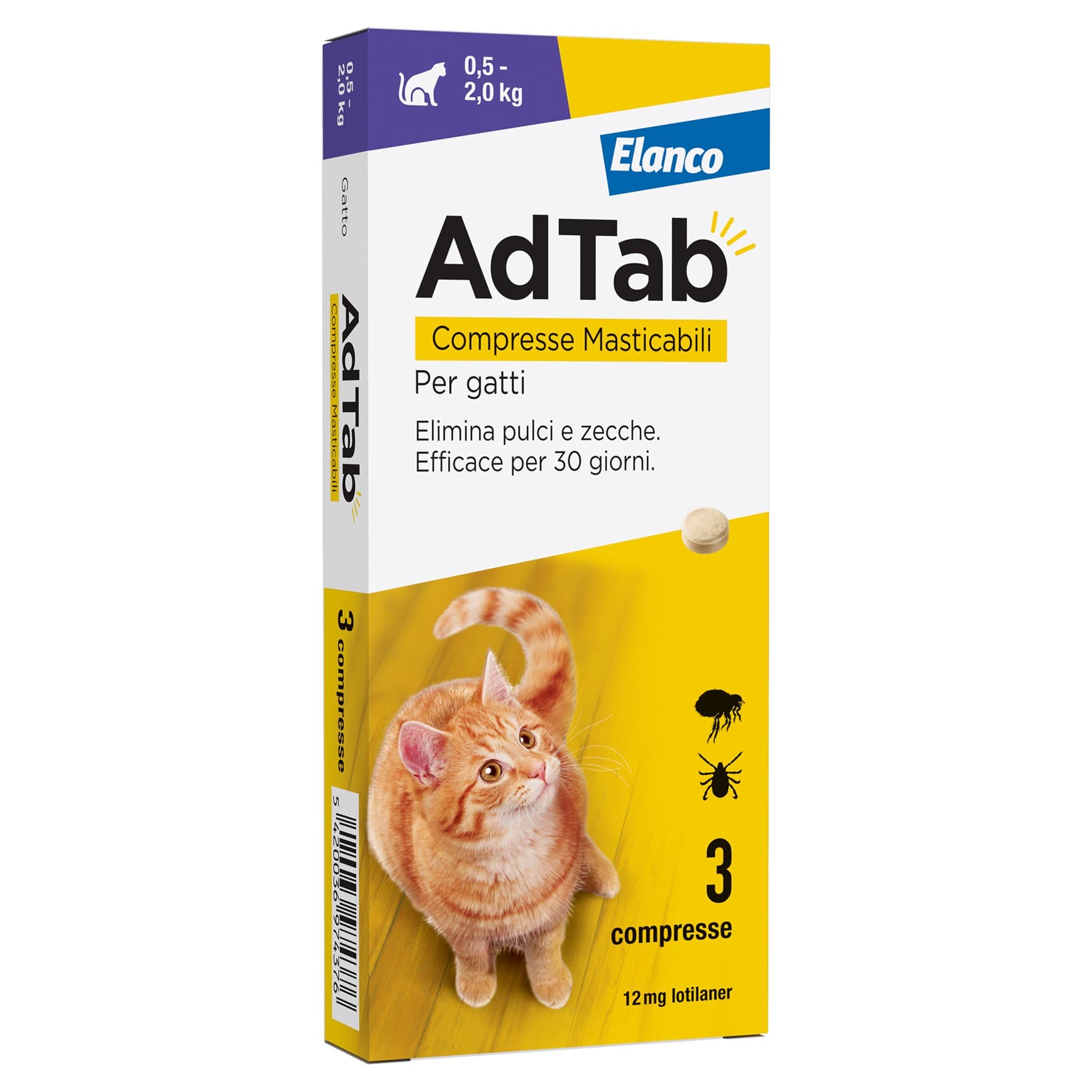 Elanco AdTab compresse masticabili per gatti 0,5-2 kg - 3 compresse (12 mg)