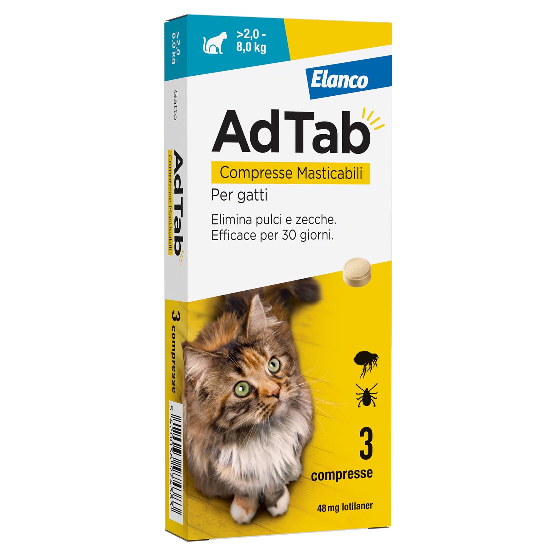 Elanco AdTab compresse masticabili per gatti 2-8 kg - Set %: 6 compresse (48 mg)