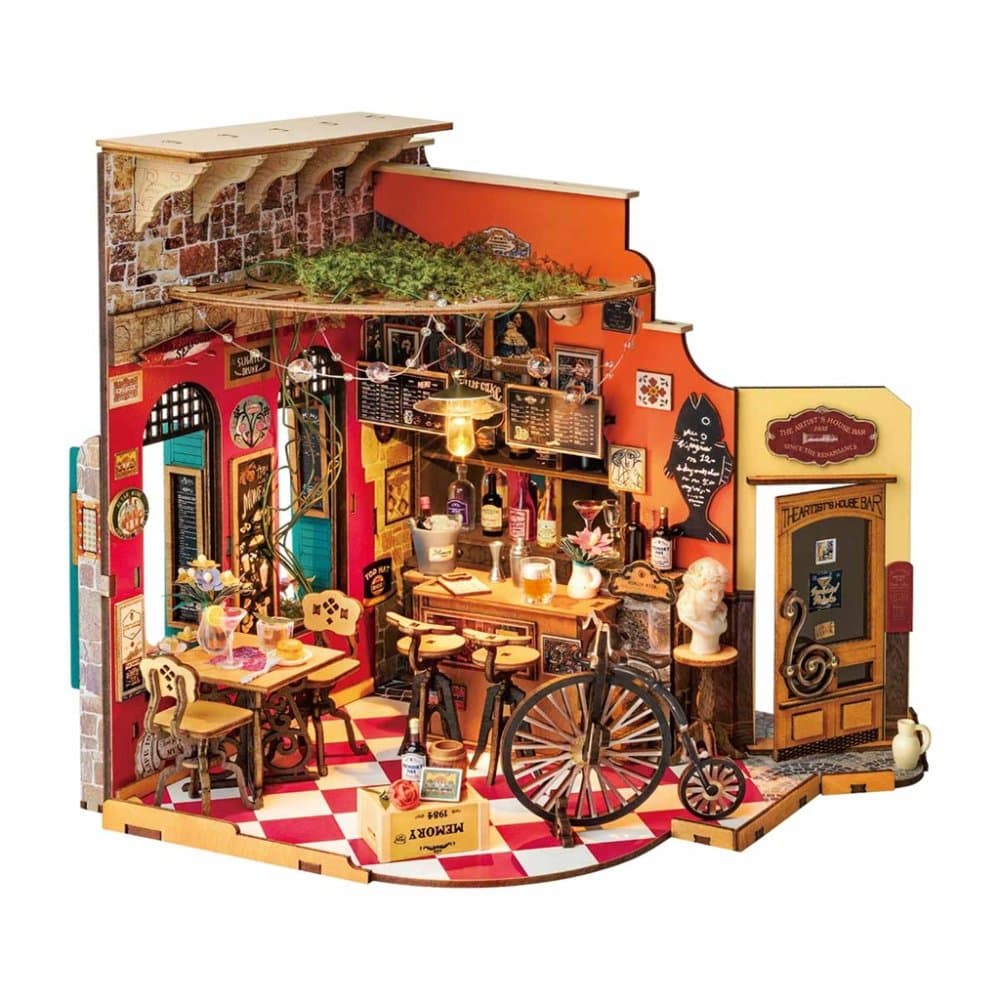 RoboTime Puzzle 3D in legno Miniatura casa delle bambole Bar e bistrot Cheers