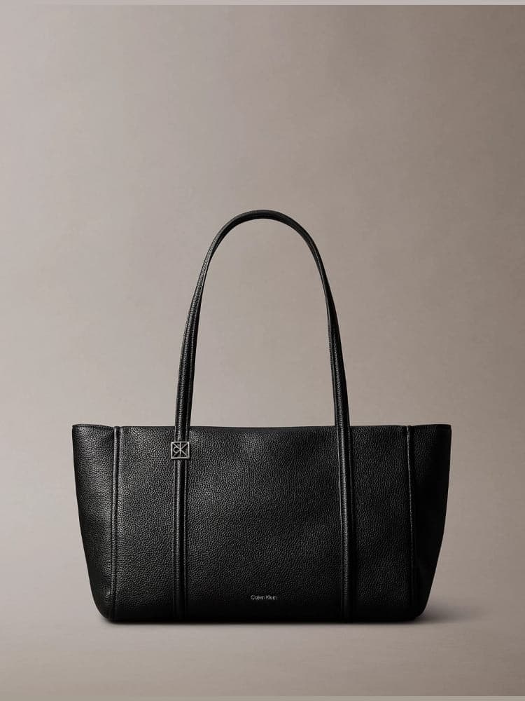 Calvin Klein borsa tote donna in tessuto martellato nero e micrologo