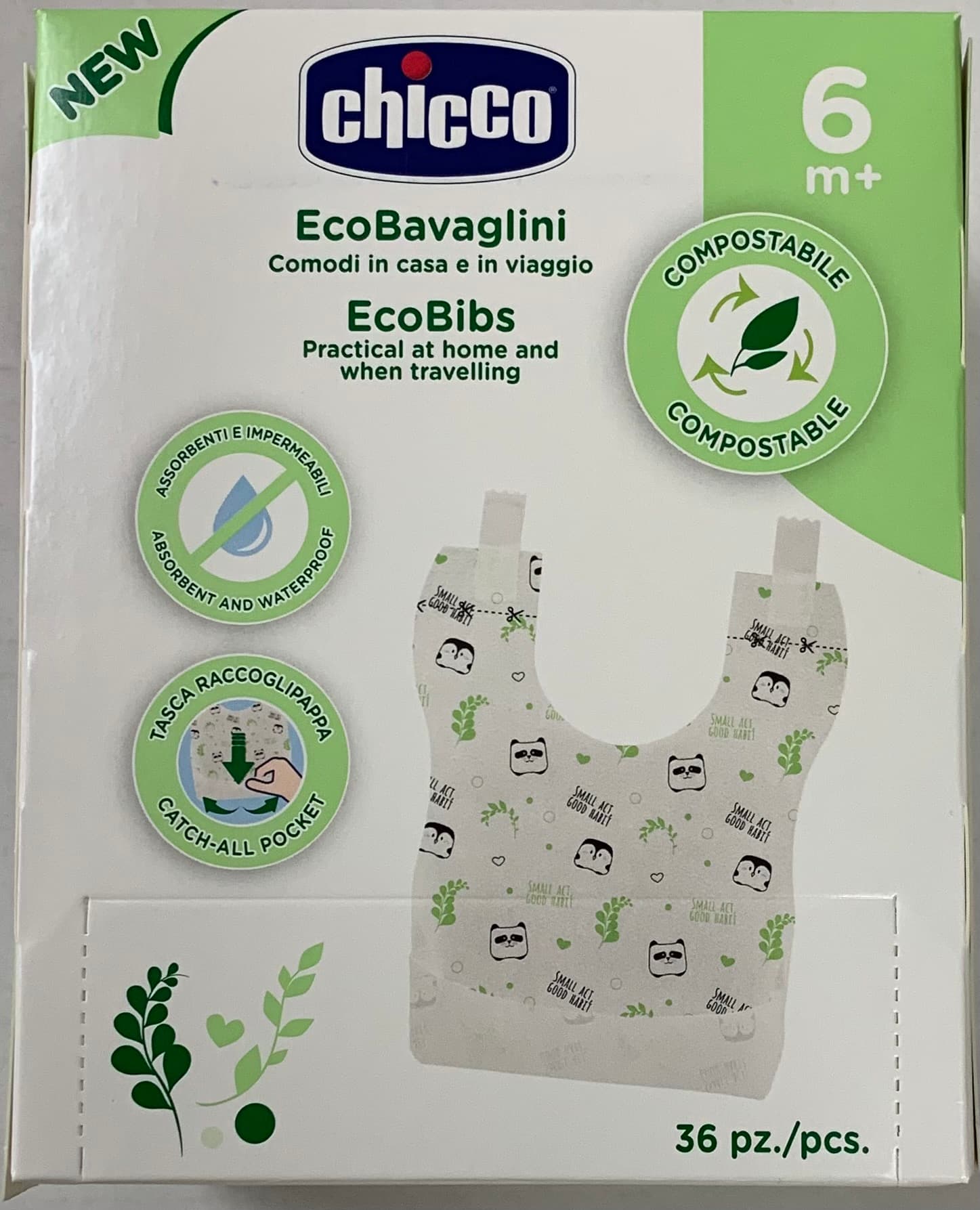 Bavaglini Monouso Compostabili 36 pz 6M+ Chicco Artsana