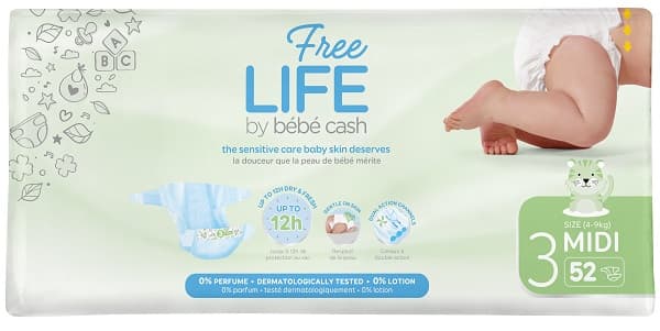 BebeCash FreeLife - Pannolino per Bambini Taglia 3 Midi 52 pannolini