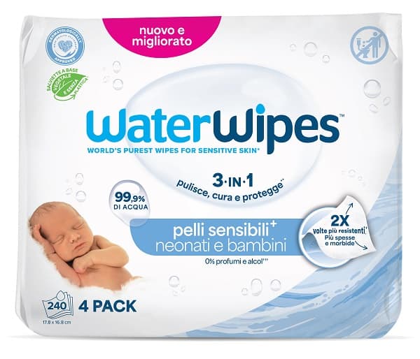 Water Wipes Salviettine Biodegradabili per Bambini 4 x 60 salviettine