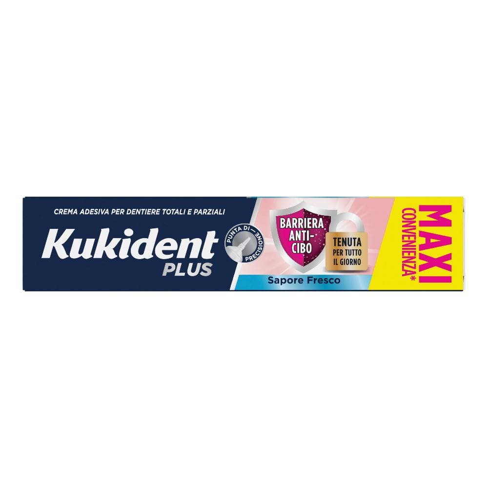 Kukident plus barriera anticibo sapore fresco crema adesiva per dentiere totali e parziali 57 grammi